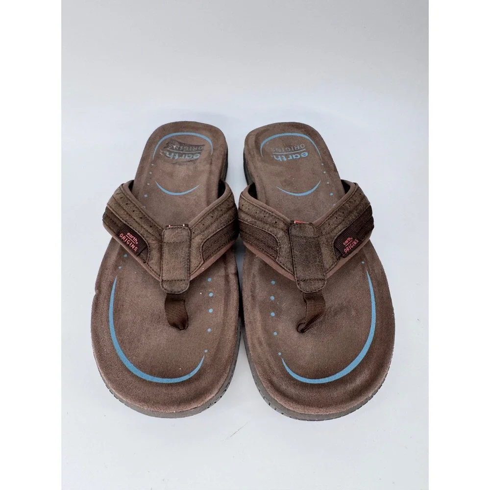 Earth Origins Santino Flip Flops Mens 10 Brown Leather Comfort Sandals